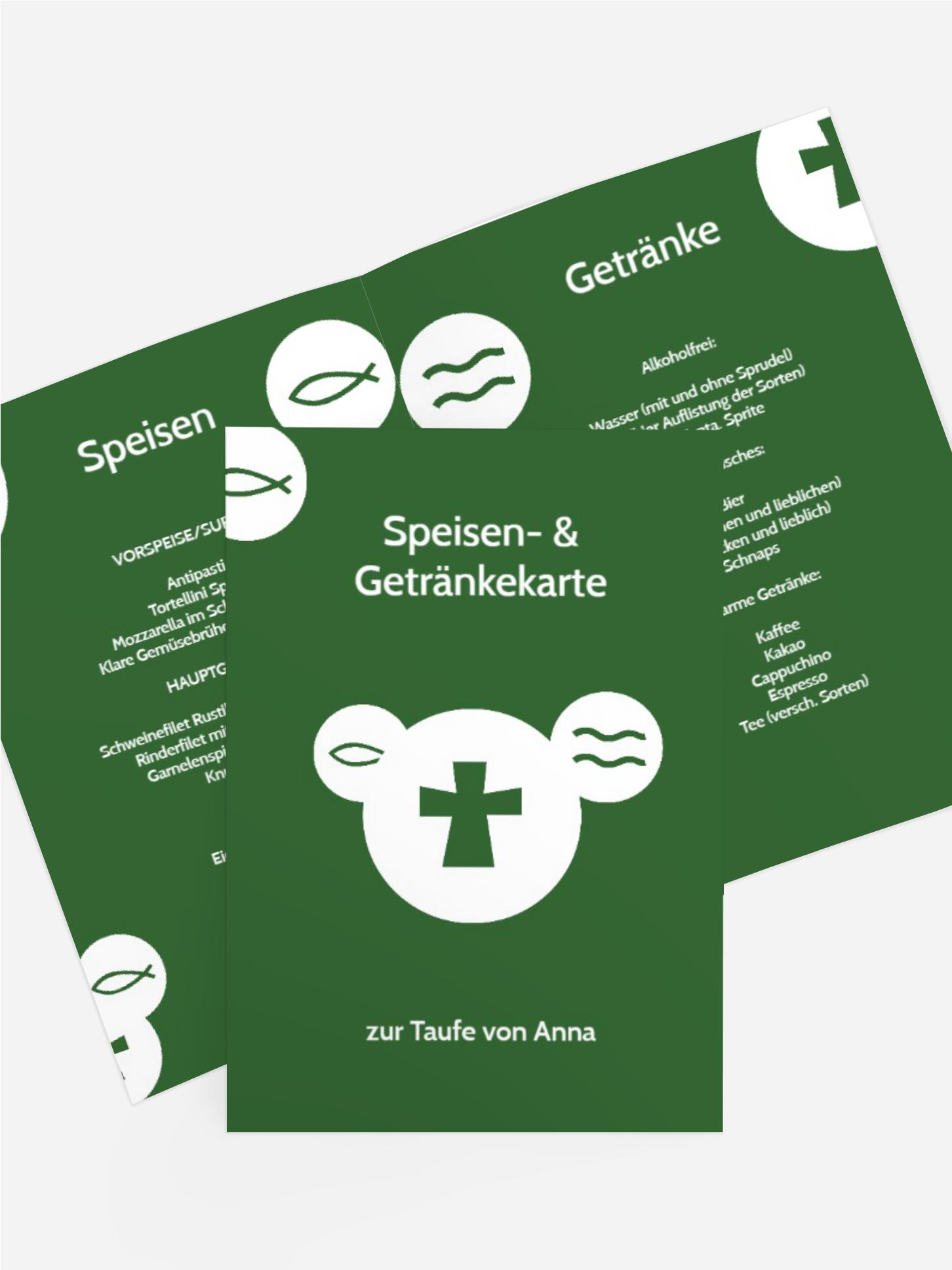 Menükarte Taufe Taufsymbole