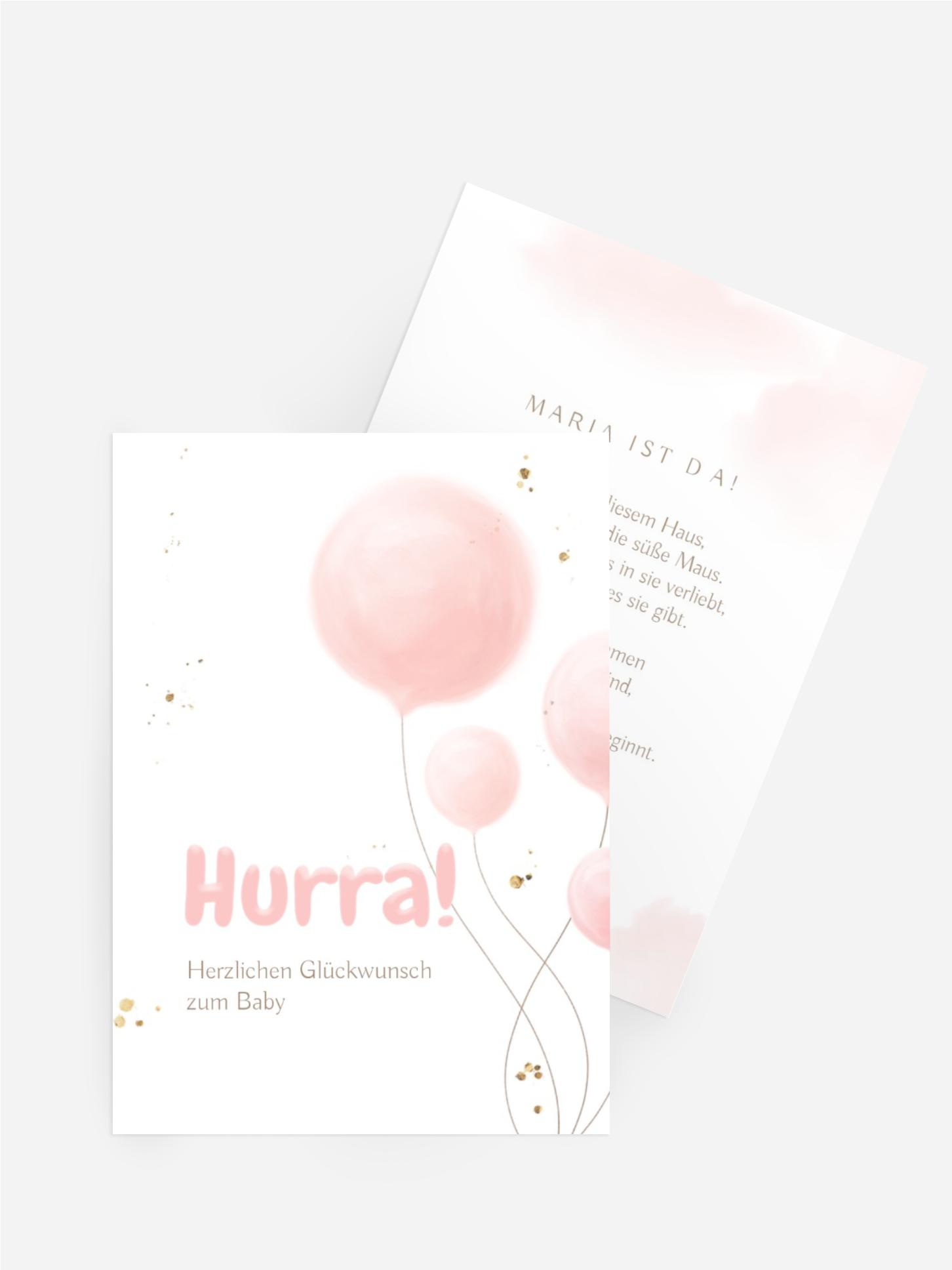 Glückwunschkarte zur Geburt Fliegende Luftballons