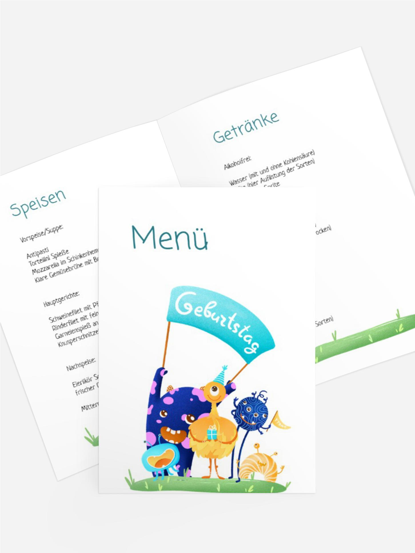 Menükarte Geburtstag Monster AG