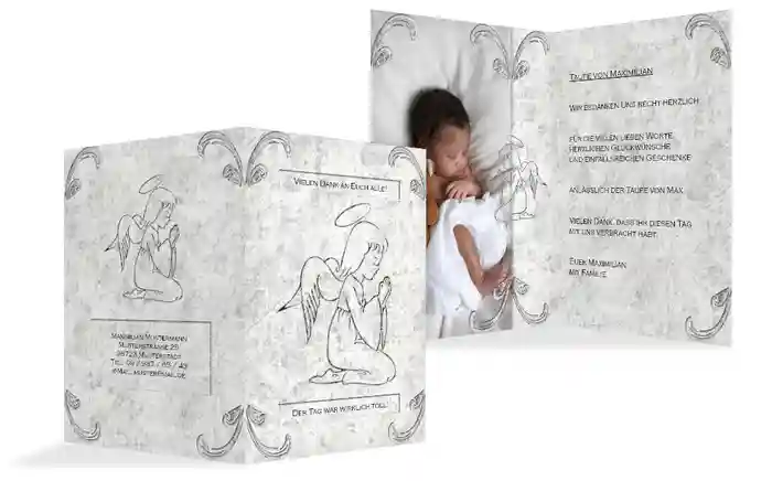 Dankeskarte Taufe Relief-Engelchen Dankeskarte Taufe Relief-Engelchen