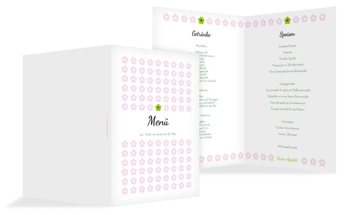 Taufe Menükarte Blumentapete