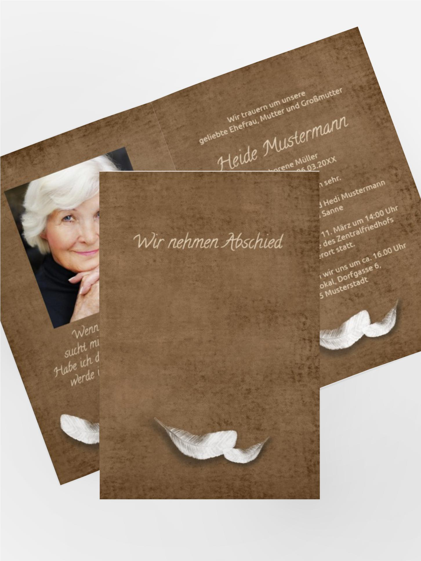 Trauerkarte Feder hoch