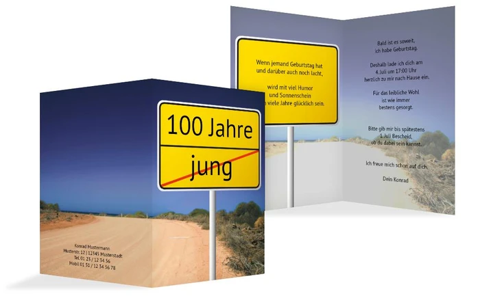 Einladung zum Geburtstag Straßenschild 100