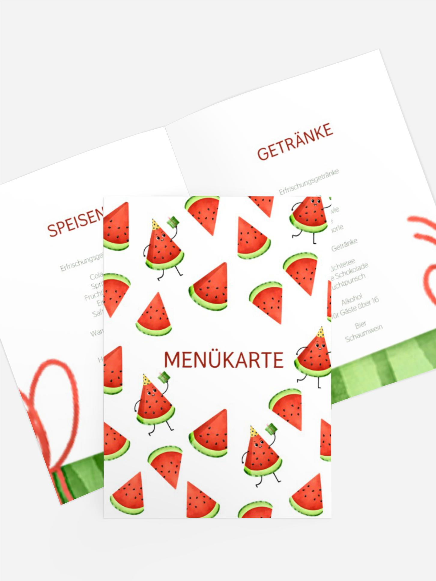 Menükarte Jugendliche Geburtstag Wassermelonen Party