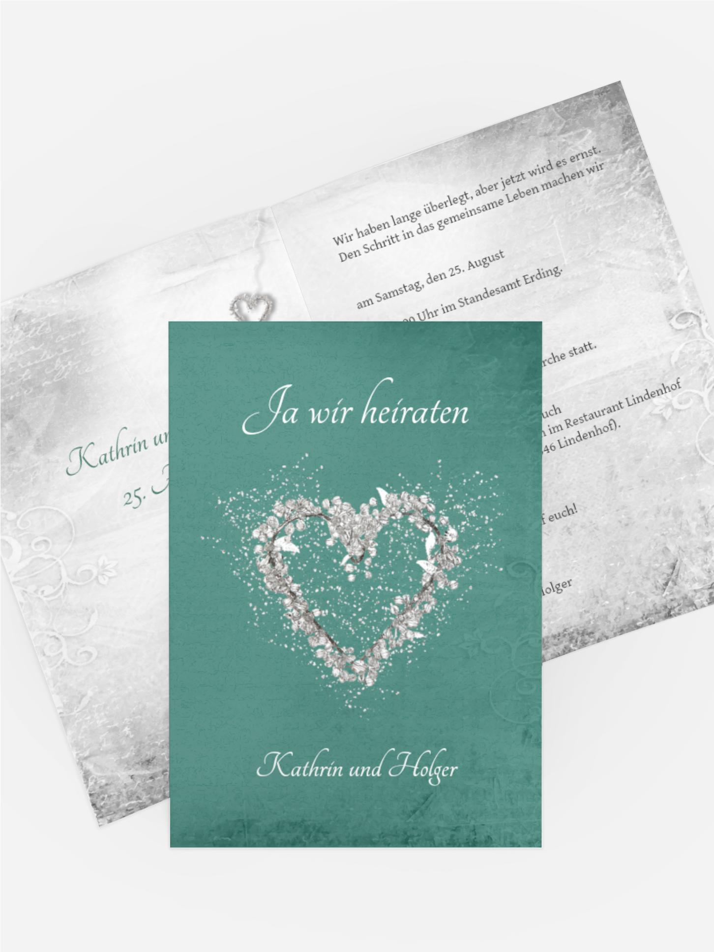 Hochzeit Einladungskarte glamour heart 2