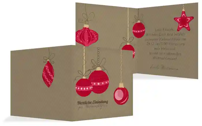 Weihnachtseinladung Bunte Kugeln