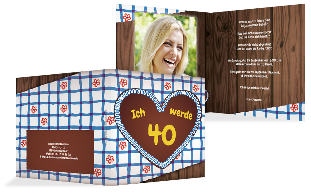 Geburtstagseinladungskarte Lebkuchenherz 40 Foto Geburtstagseinladungskarte Lebkuchenherz 40 Foto