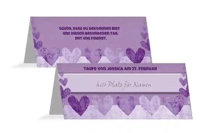 Tischkarte Taufe Voller Herzen