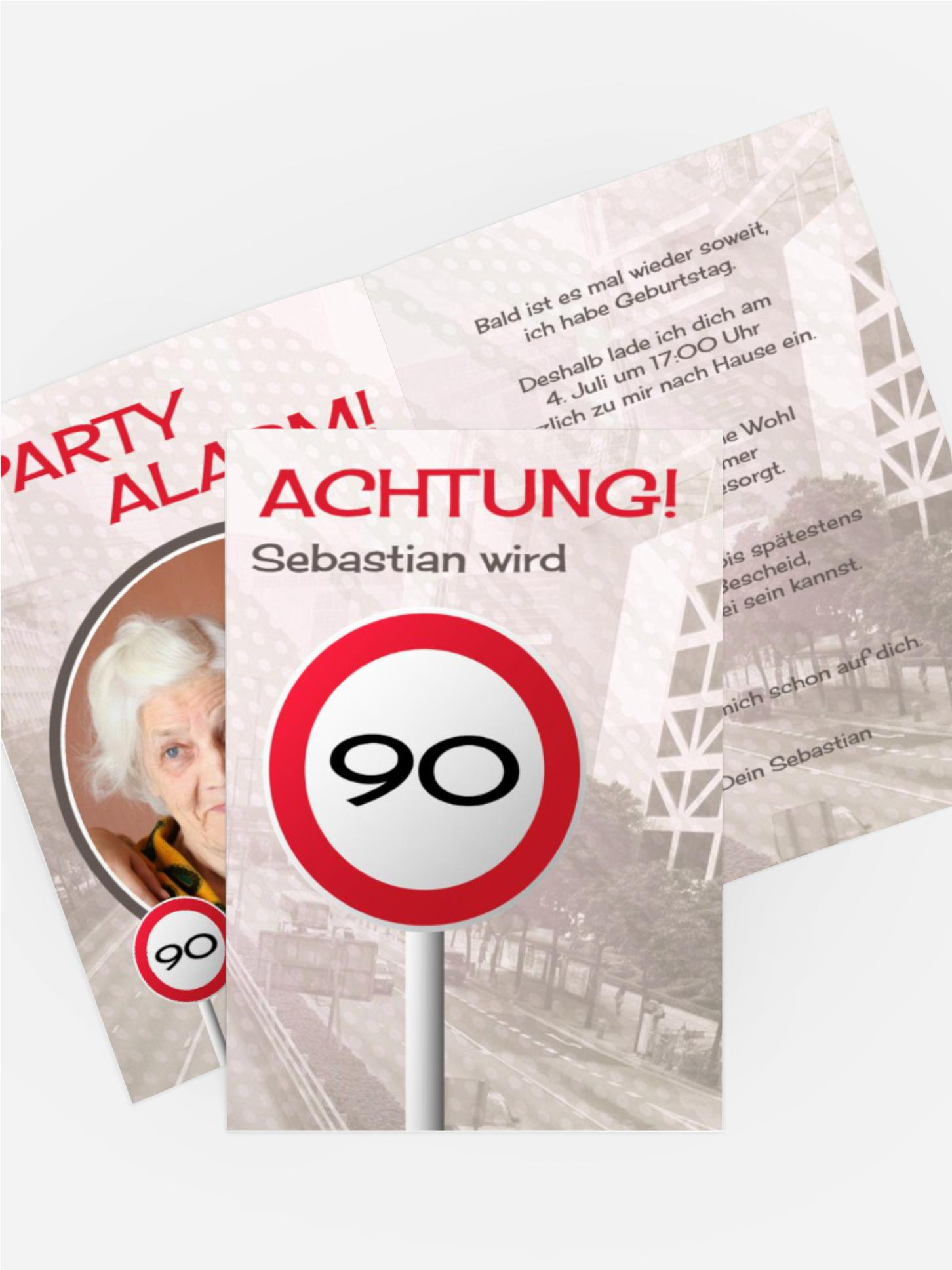 Geburtstagseinladungskarte Begrenzungsschild 90 Foto