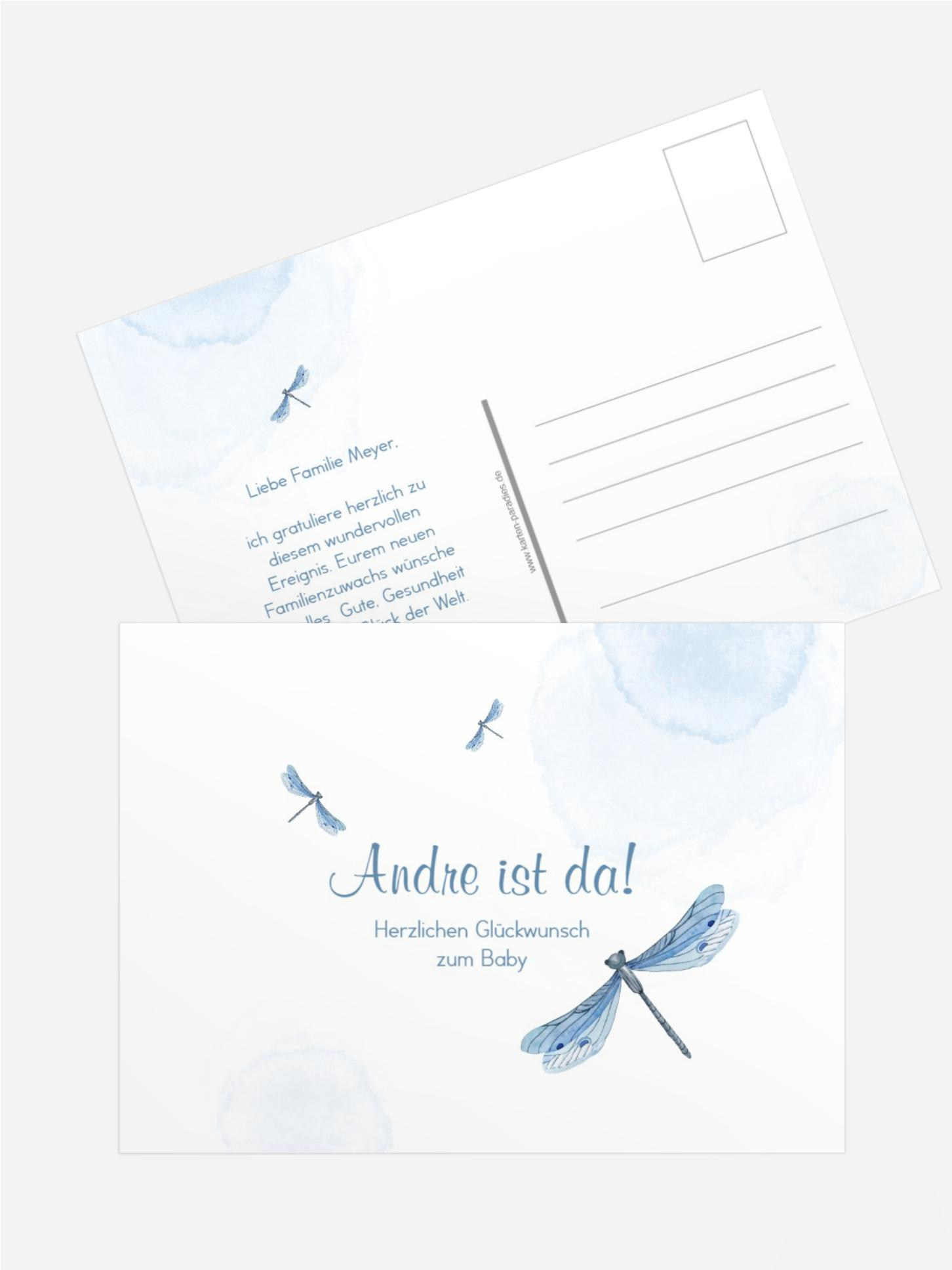 Glückwunschkarte zur Geburt Libellentanz
