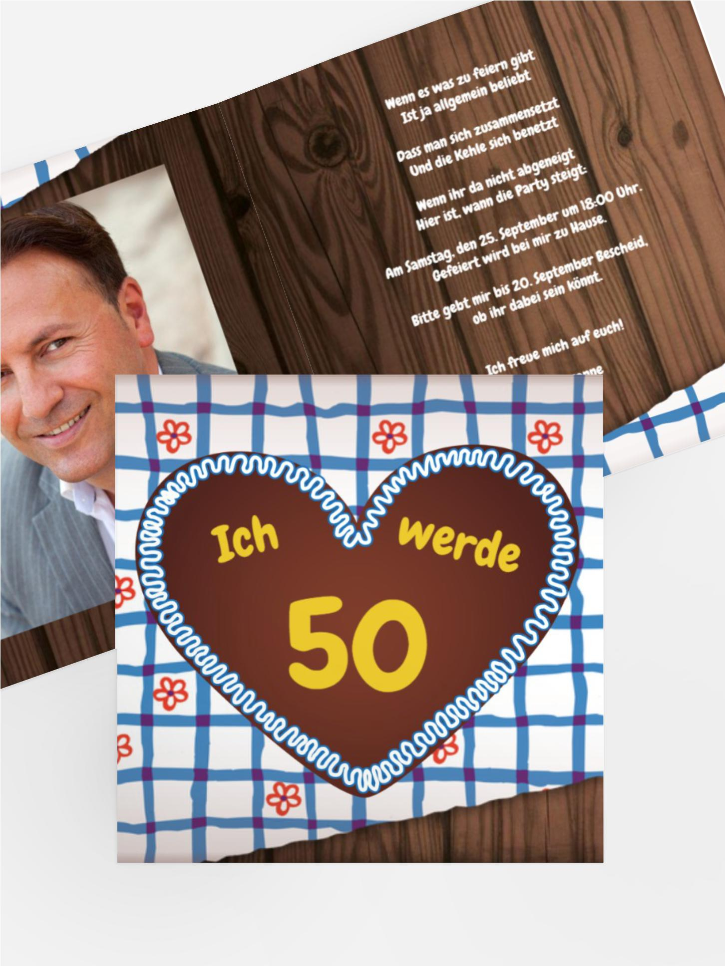 Geburtstagseinladungskarte Lebkuchenherz 50 Foto