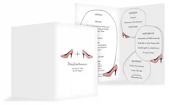Menükarte zur Hochzeit High Heels