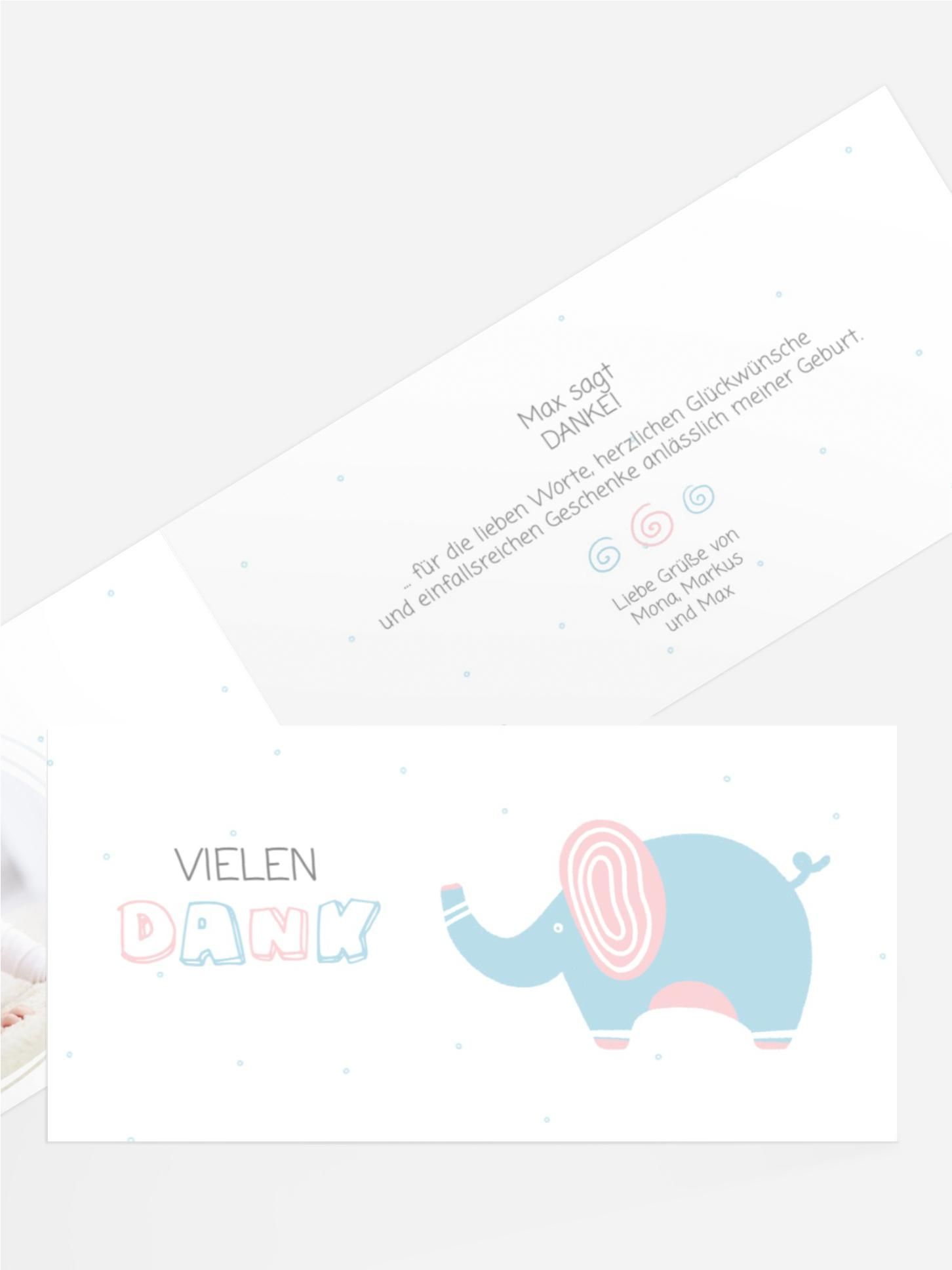 Baby Dankeskarte Kleiner Elefant
