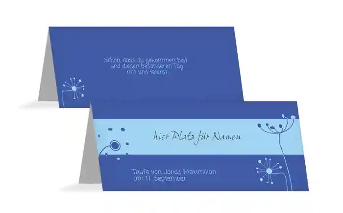 Tischkarte Taufe abstrakte Blumen