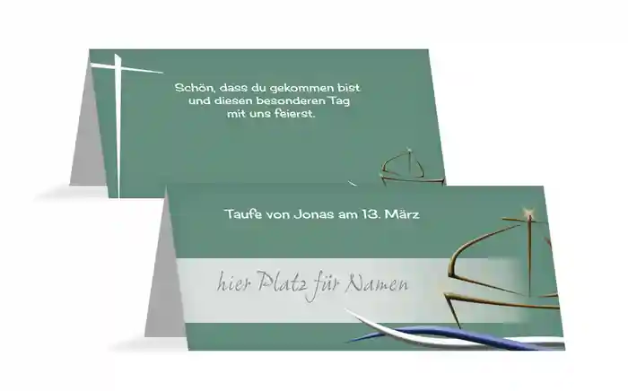 Tischkarte Taufe Schiffchen auf Wellen
