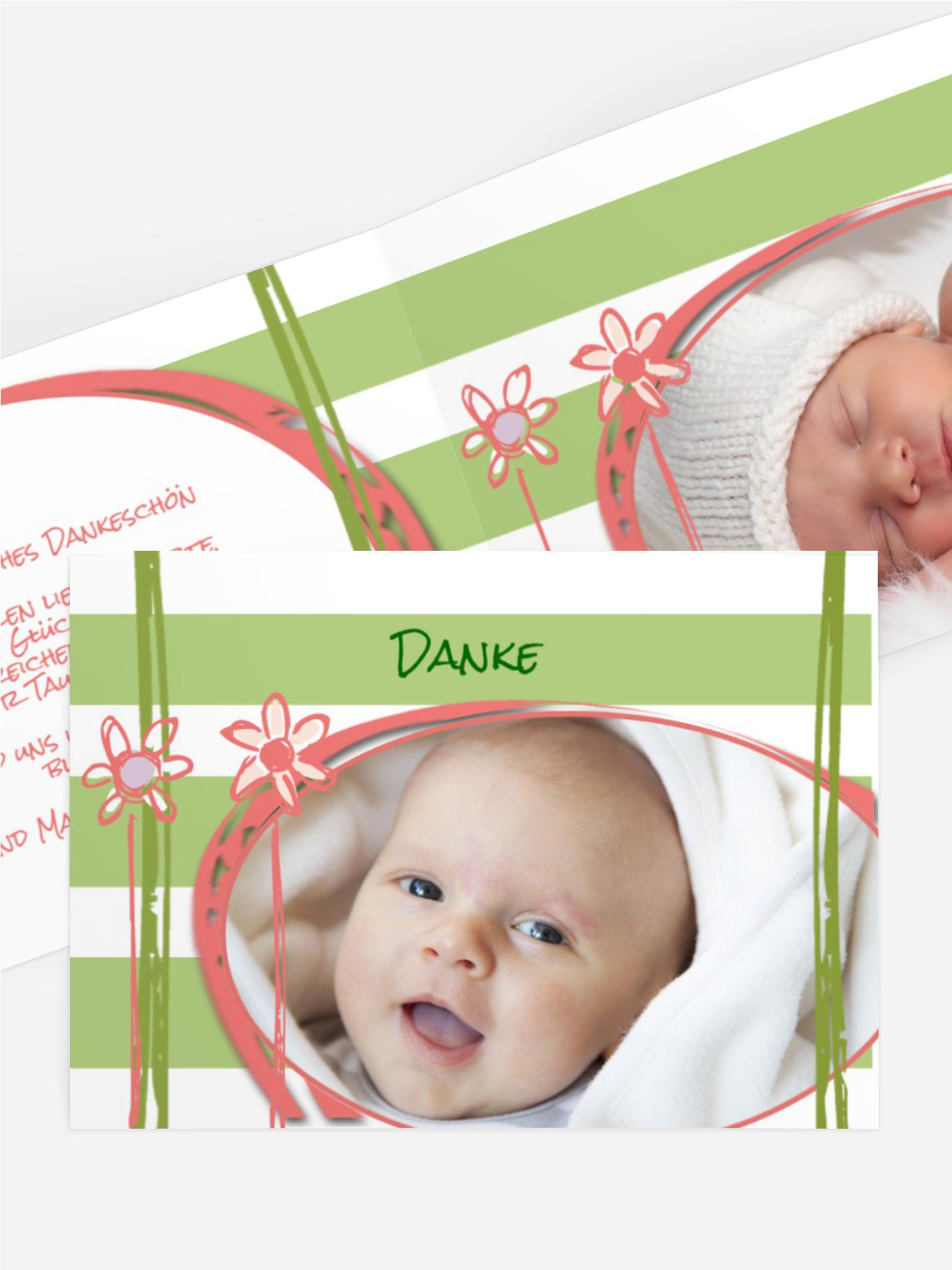 Dankeskarte Taufe Flowers and Stripes