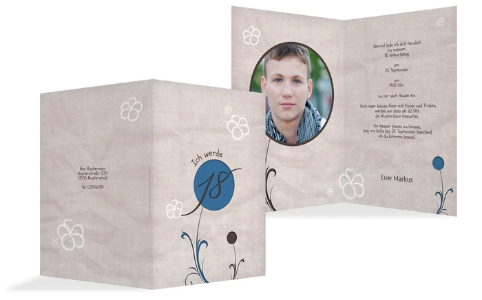 Geburtstagseinladungskarte Fantasyflower 18 Foto