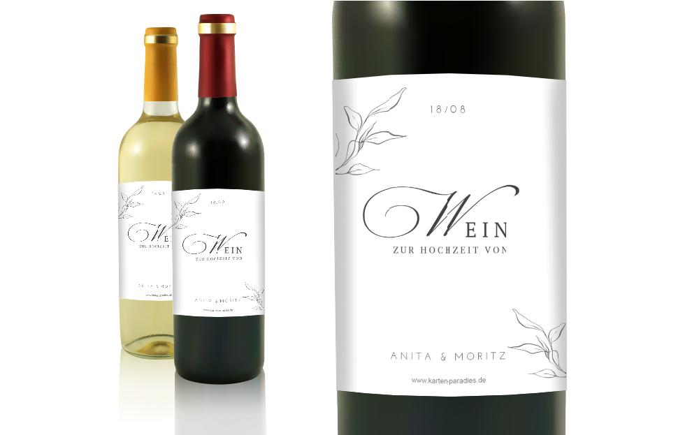 Flaschenetikett Hochzeit dezent leaf