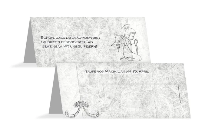 Tischkarte Taufe Relief-Engelchen