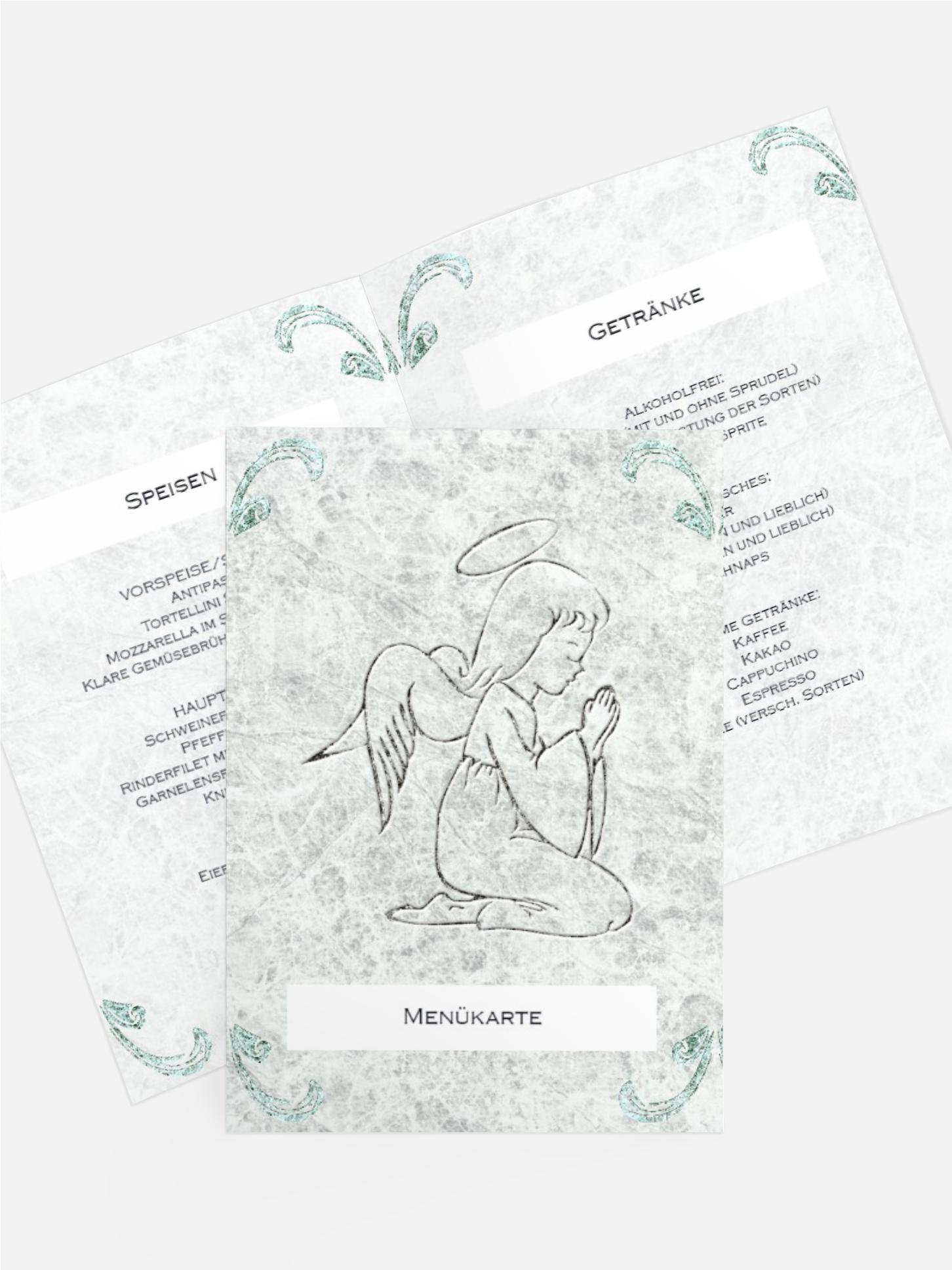 Menükarte zur Konfirmation Relief-Engelchen