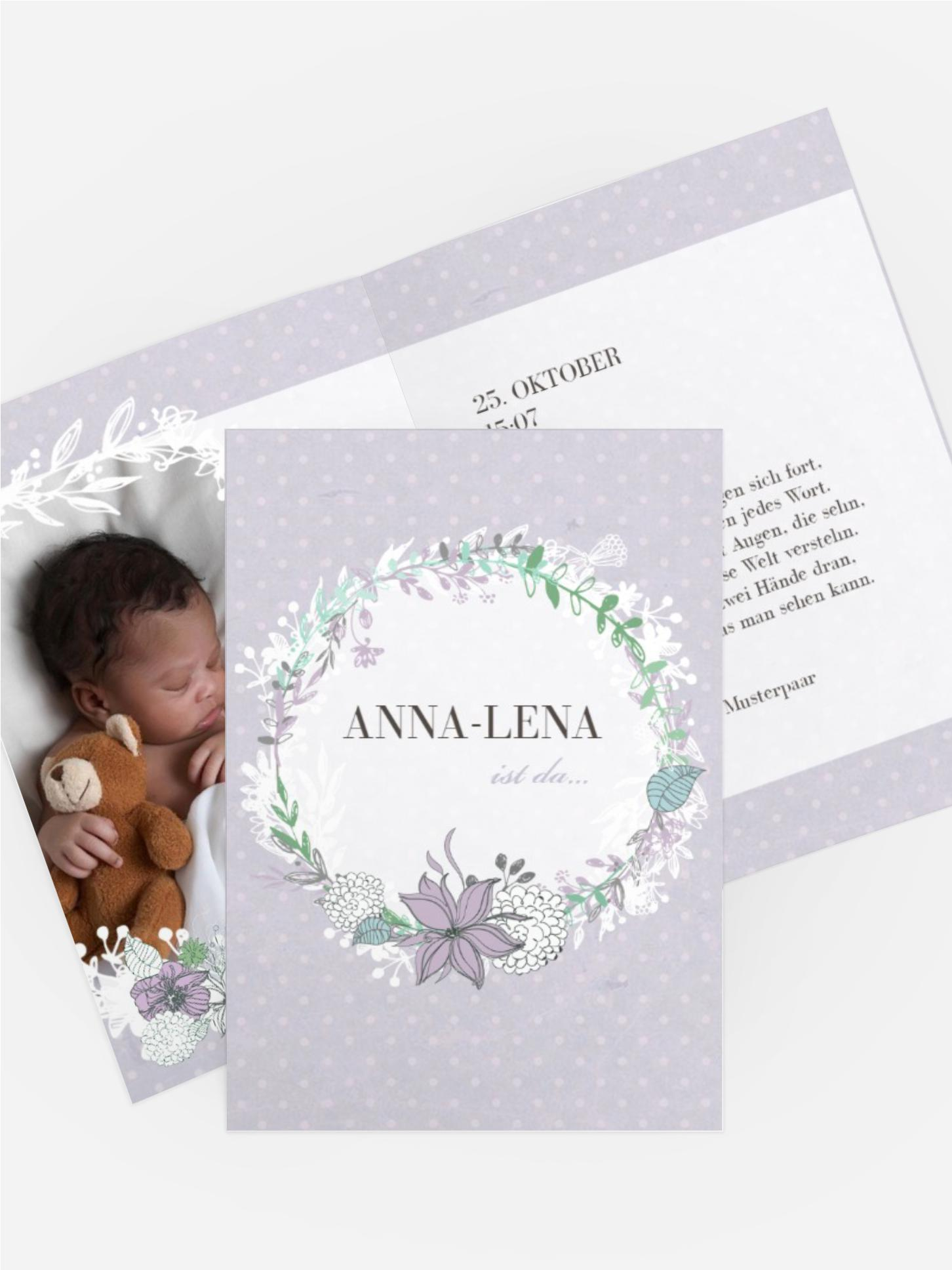 Geburtskarte Vintage Blumenranke