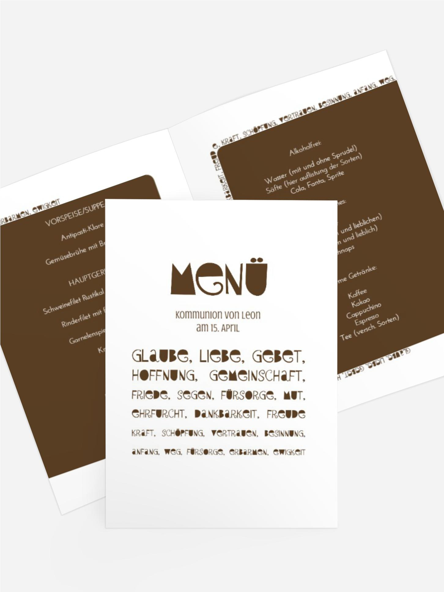 Menükarte Kommunion Spruchkreis