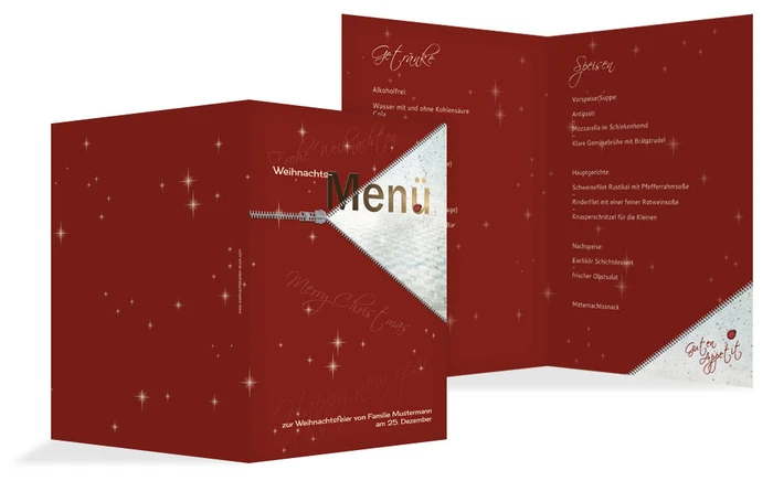Menükarte zur Weihnachtsfeier Reißverschluss