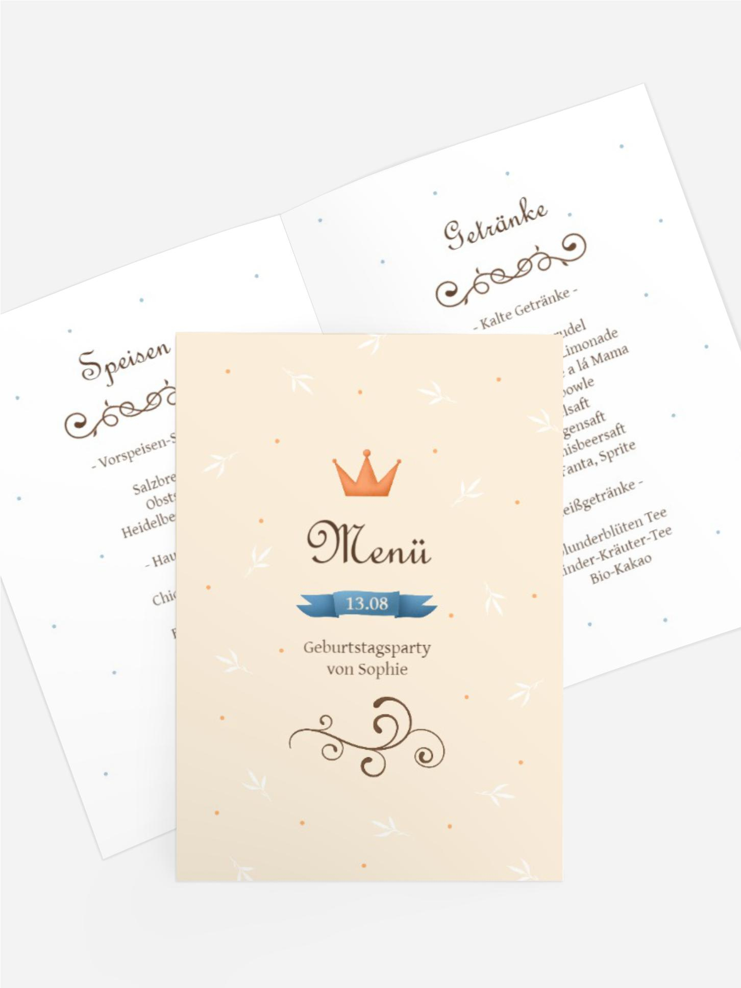 Menükarte Kindergeburtstag Aschenbrödel