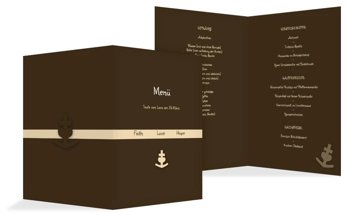 Menükarte Taufe faith love hope