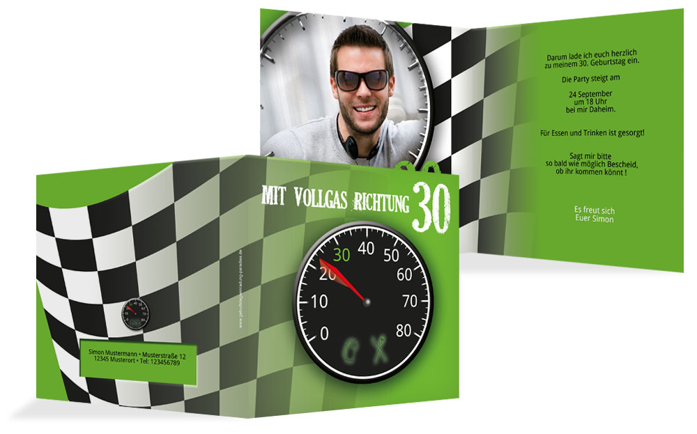 Einladungskarte Geburtstag Vollgas 30