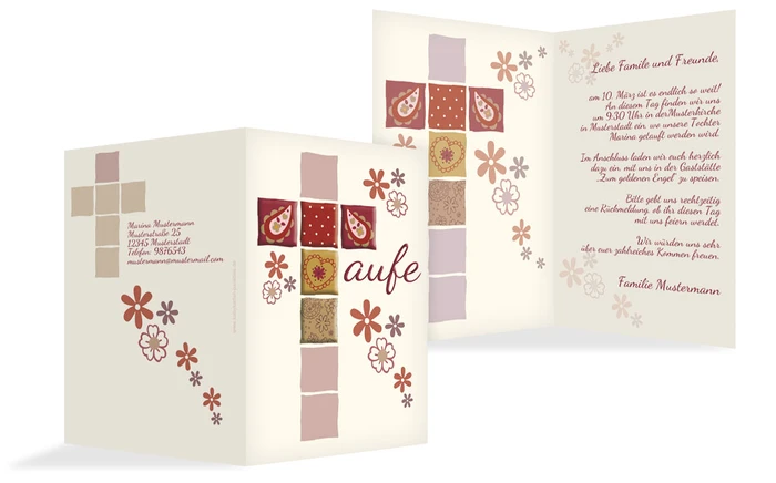 Taufkarte Florales Kreuz