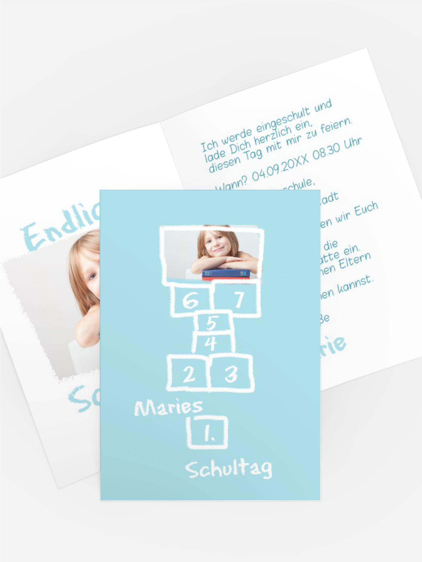 Einladungskarte Einschulung Hüpfspiel