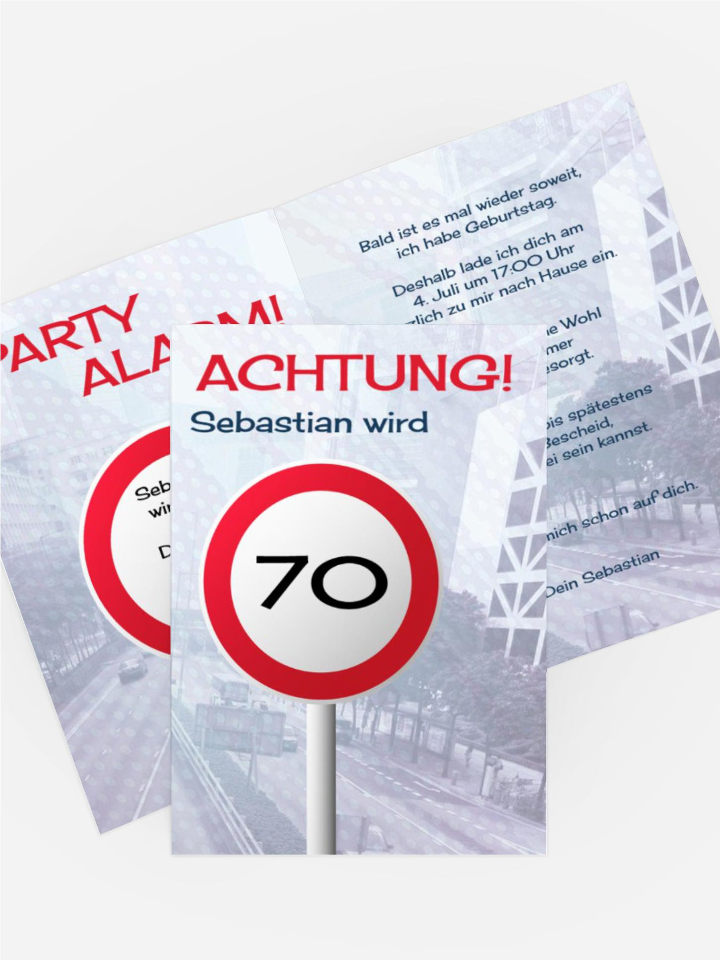Geburtstagseinladungskarte Begrenzungsschild 70