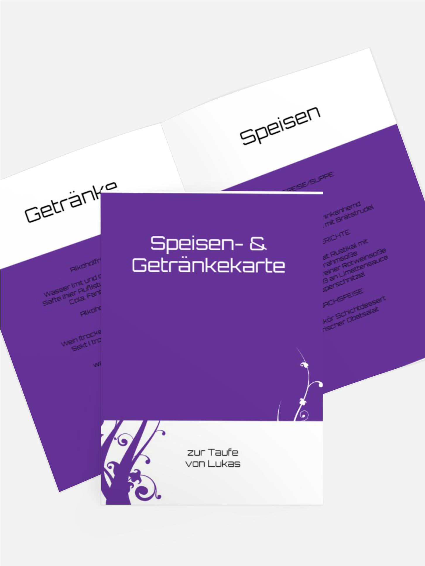 Menükarte Taufe Florale Schnörkel