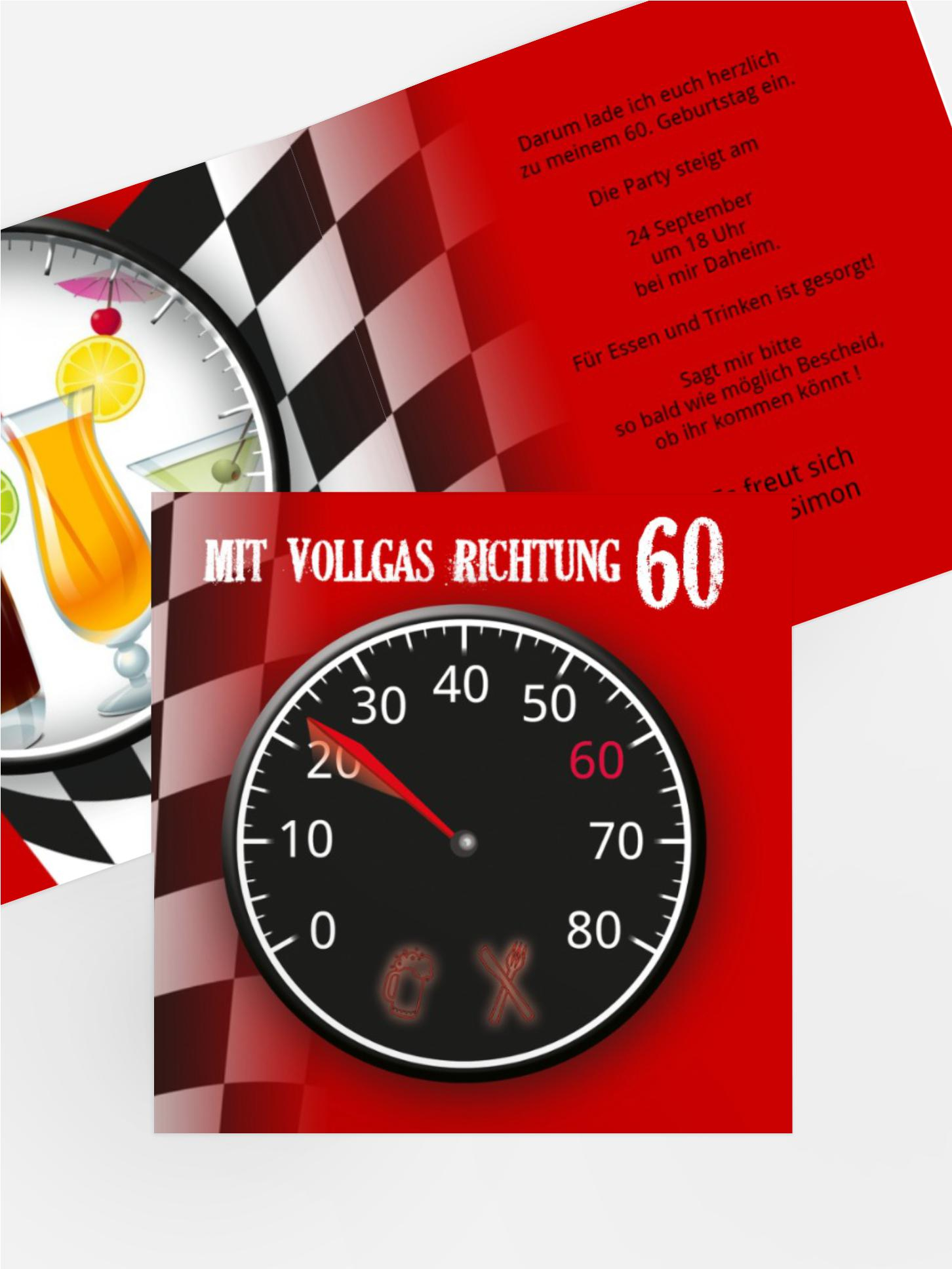 Einladungskarte Geburtstag Vollgas 60