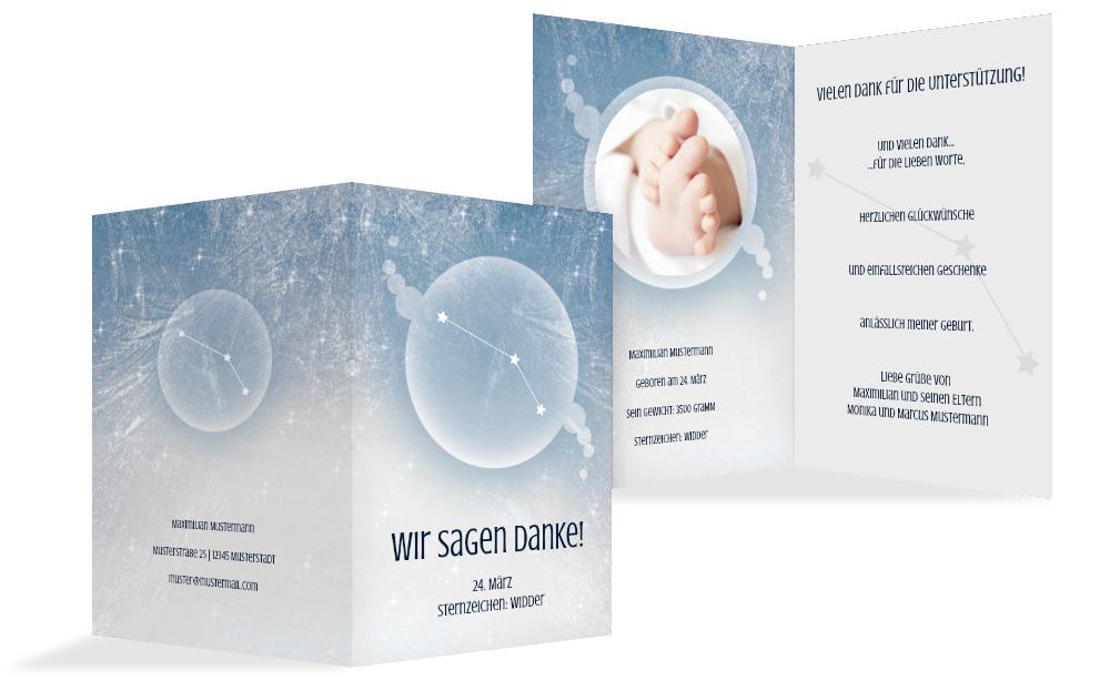 Dankeskarte zur Geburt Sternzeichen Widder