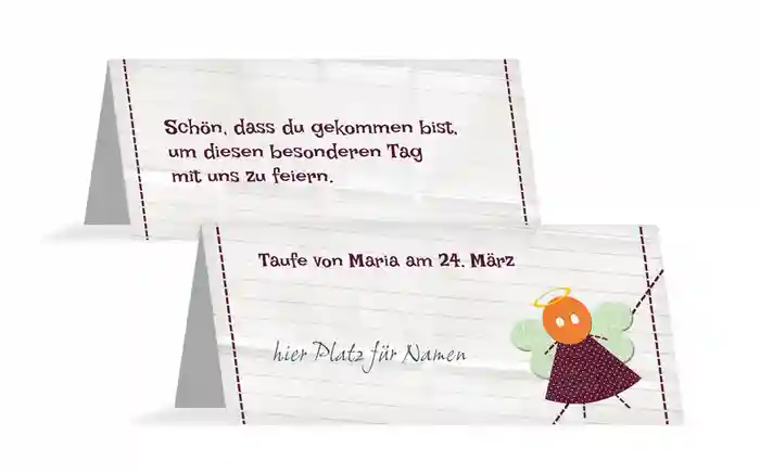 Tischkarte Taufe Stoffengelchen