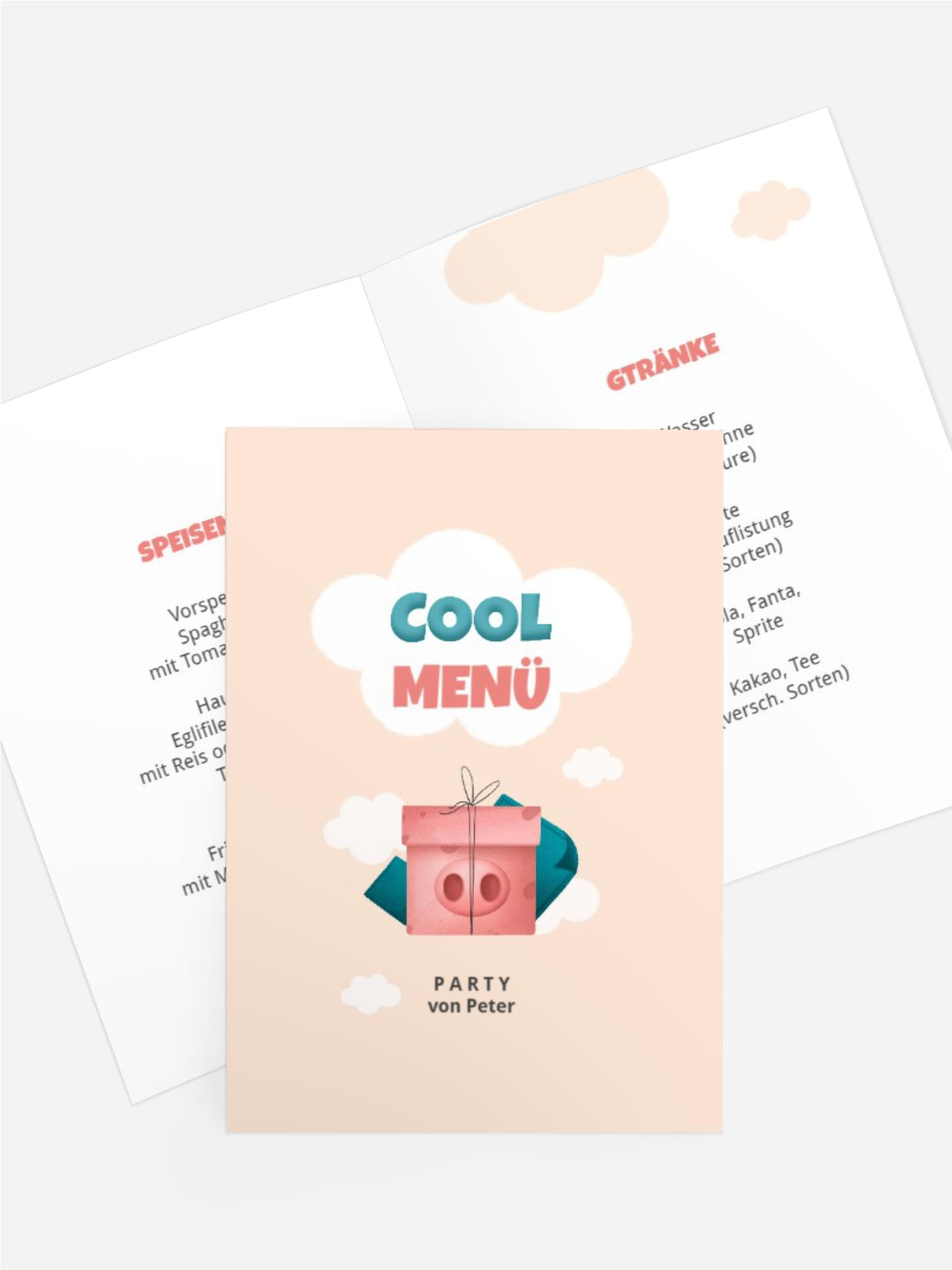 Menükarte Kindergeburtstag Älter und cool