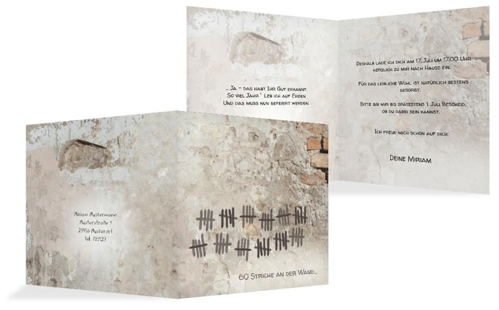 Einladung Striche an der Wand 60