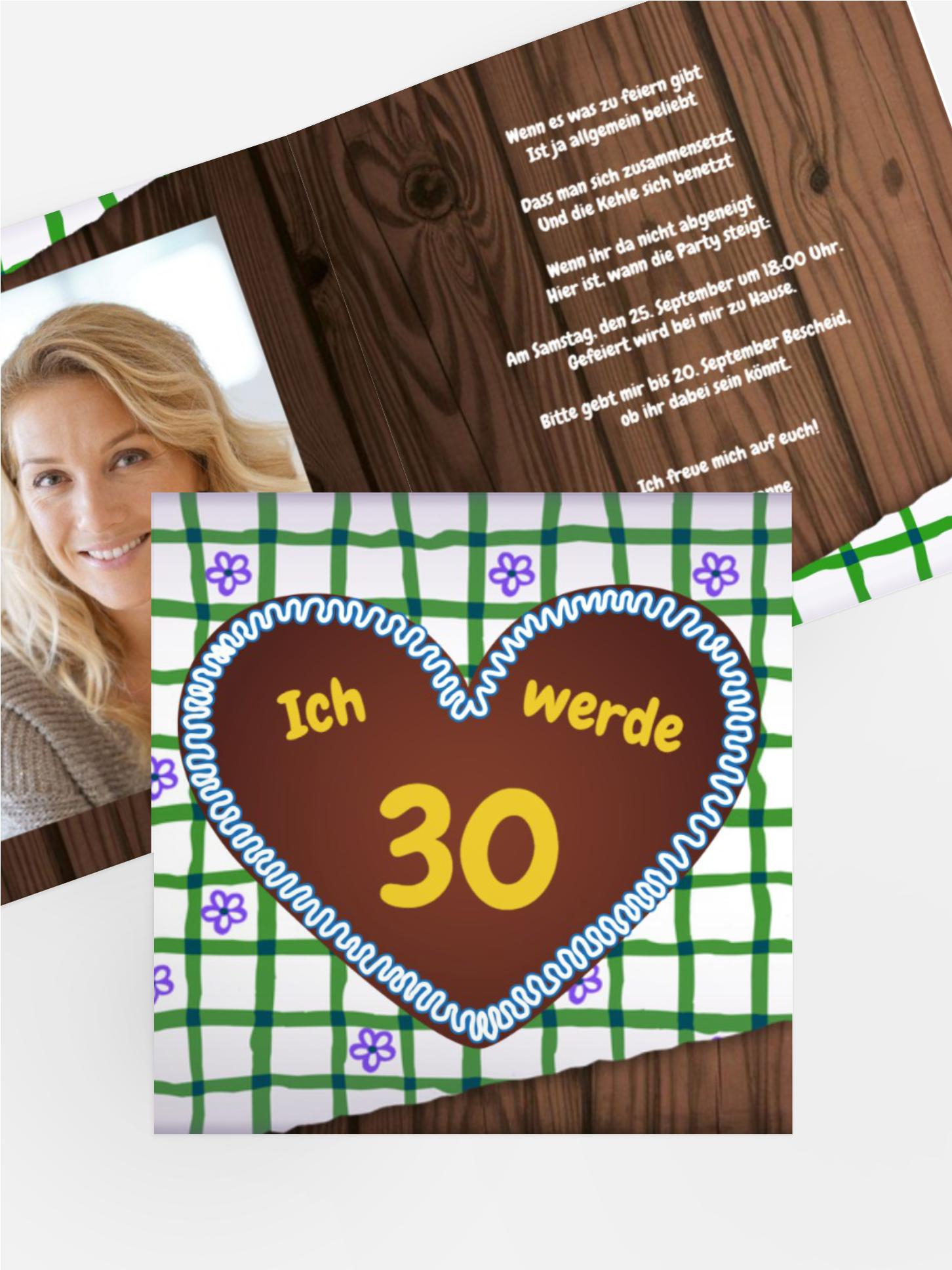 Geburtstagseinladungskarte Lebkuchenherz 30 Foto