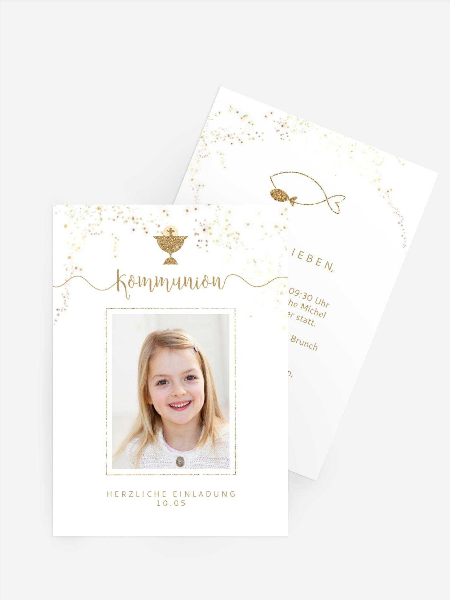 Einladungskarte Kommunion Goldene Kommunionschale Einladungskarte Kommunion Goldene Kommunionschale