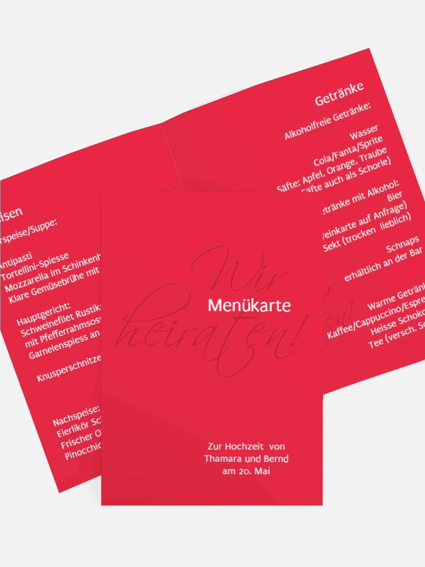 Menükarte Liebesbrief