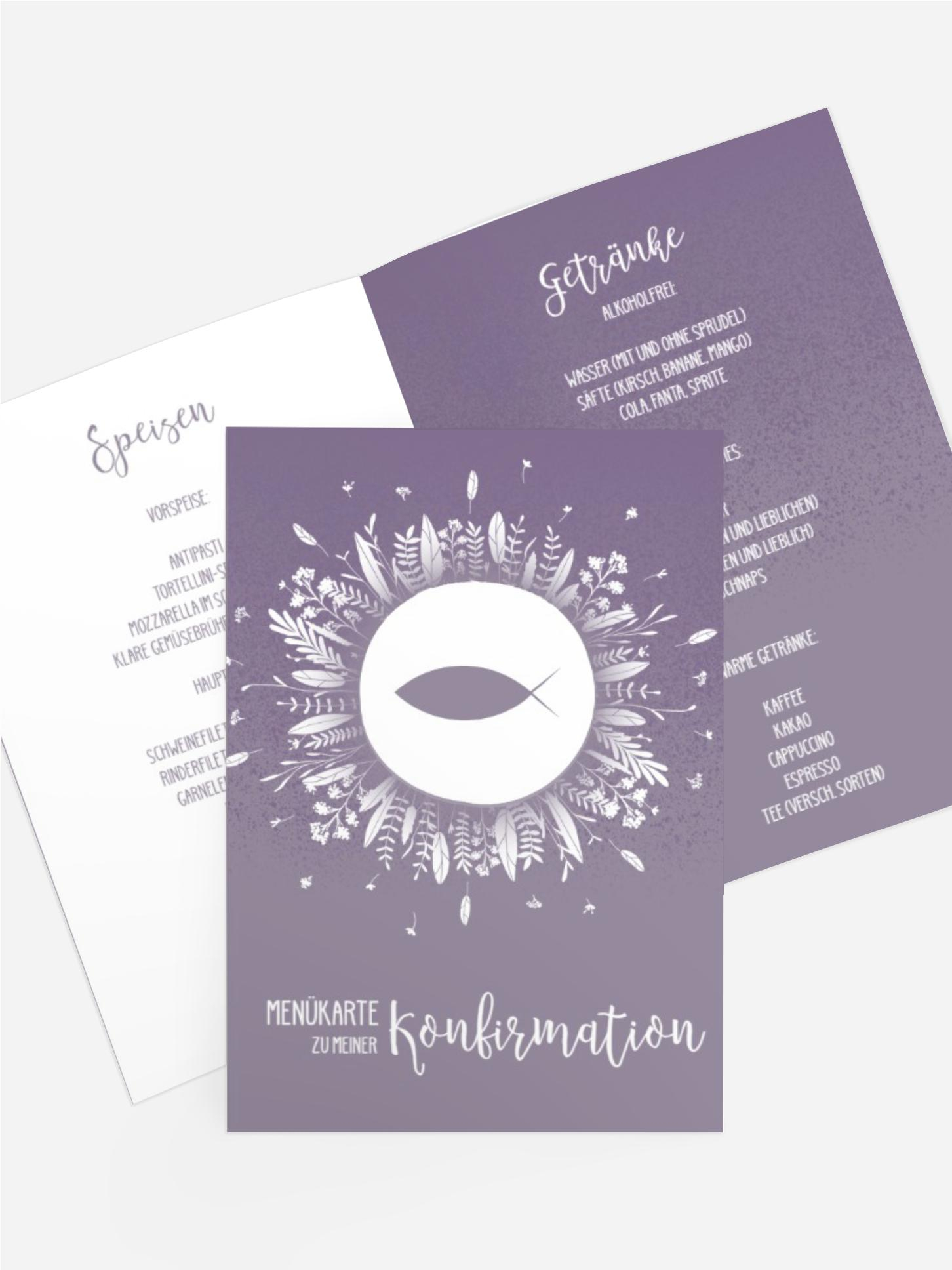 Menükarte Konfirmation Blumenfisch
