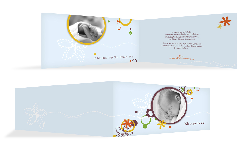 Baby Dankeskarte Blumenornament