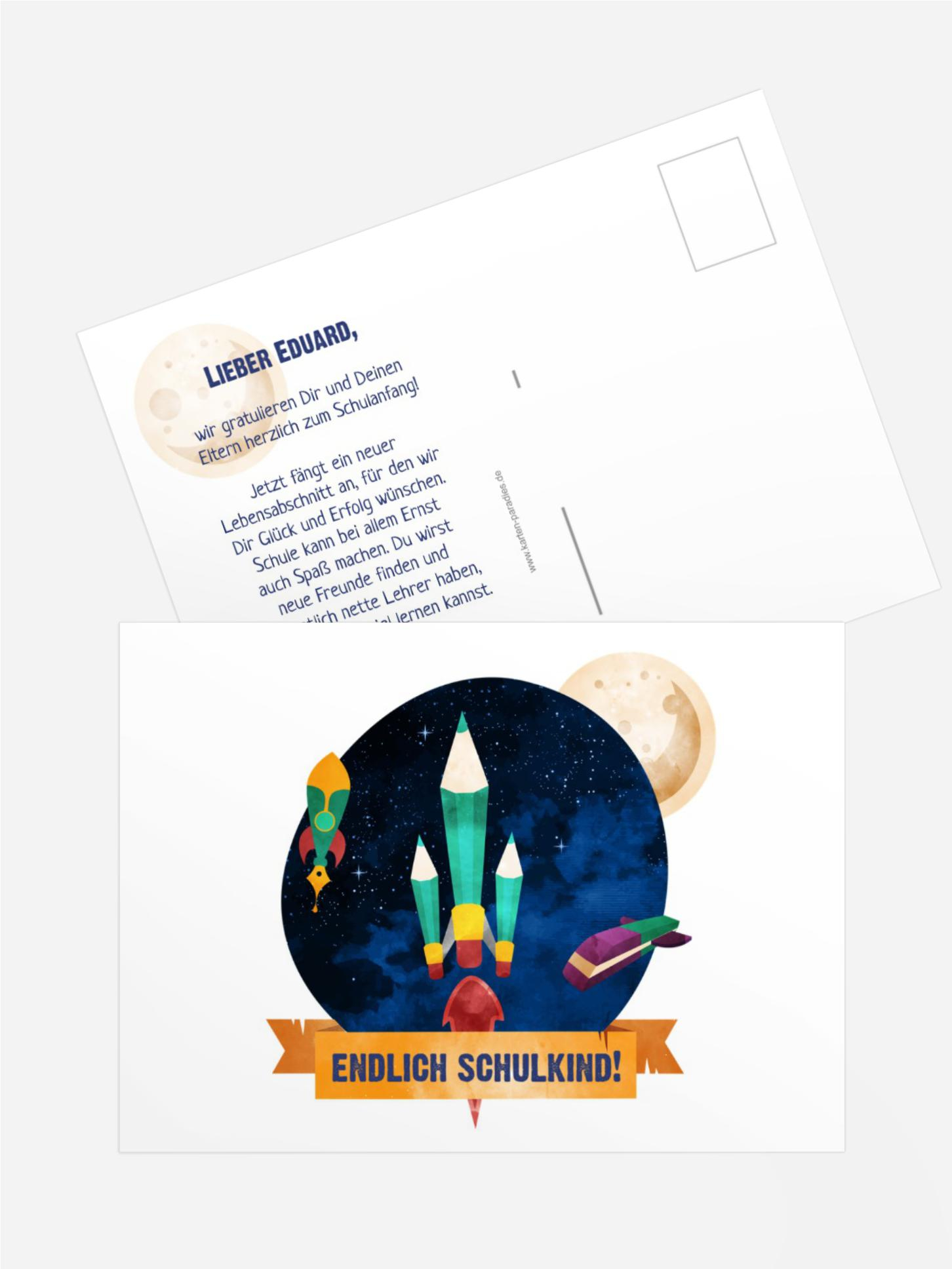 Glückwunschkarte zur Einschulung Weltall