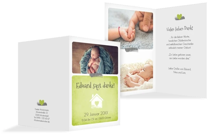 Dankeskarte zur Geburt Häuschen