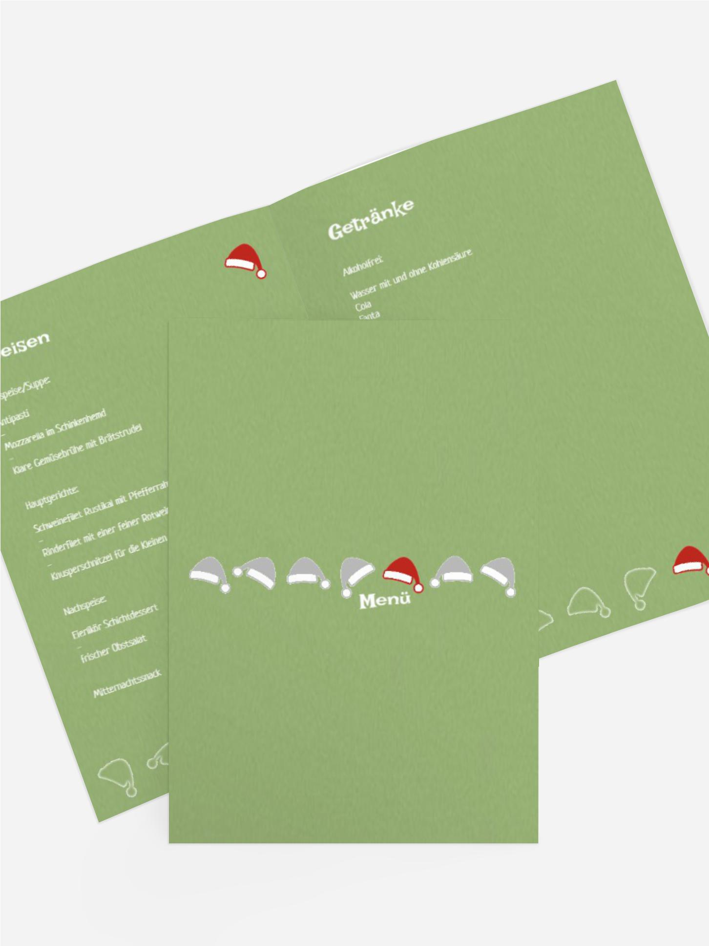 Weihnachtsmenükarte Mützenreihe
