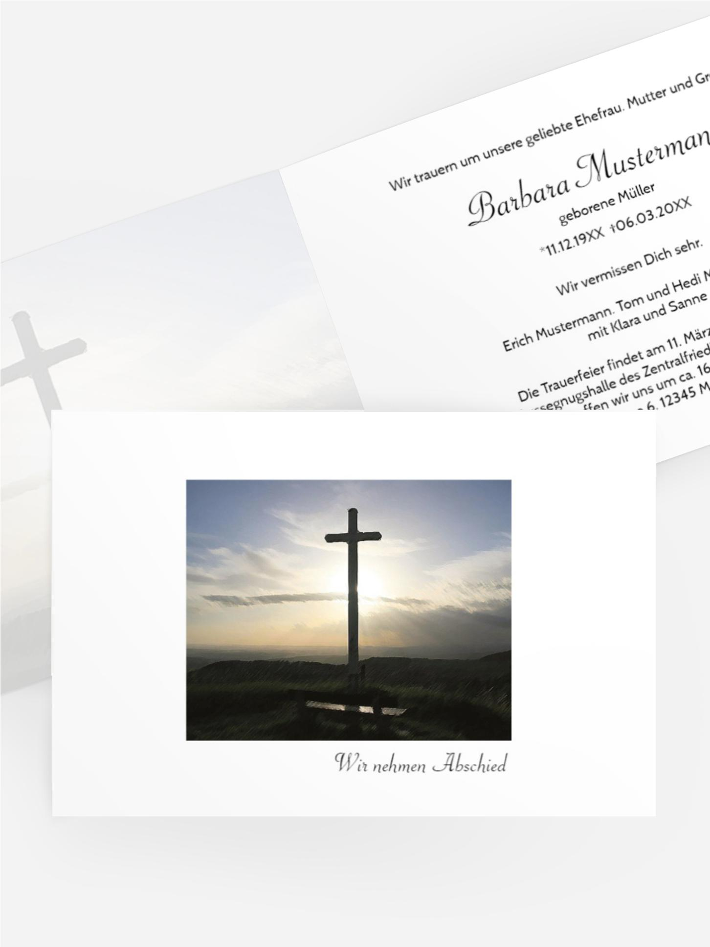 Trauerkarte Kreuz quer
