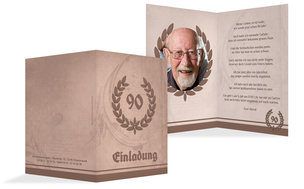 Einladungskarte Geburtstag Lorbeerkranz 90 Foto Einladungskarte Geburtstag Lorbeerkranz 90 Foto