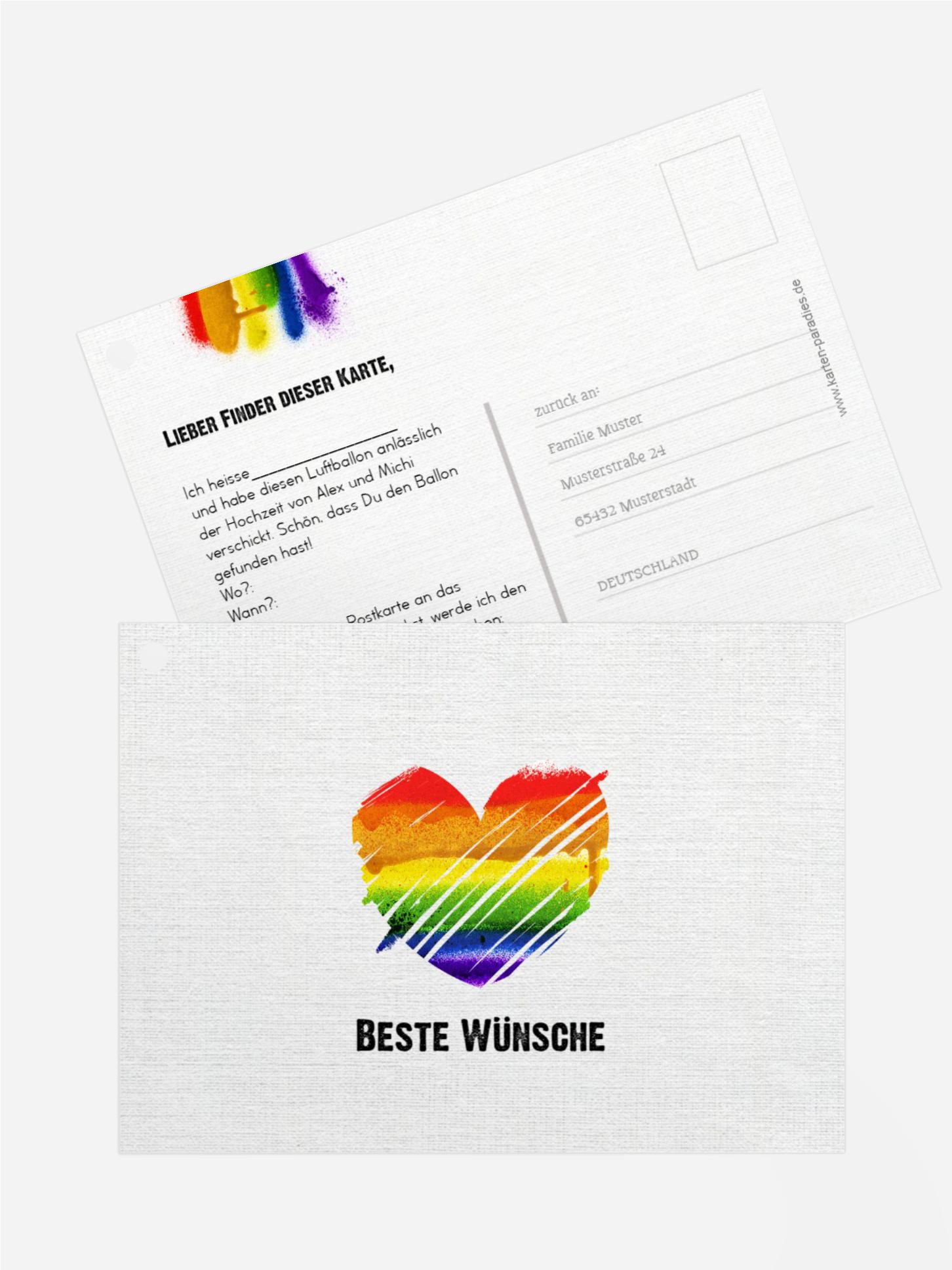 Ballonkarte zur Hochzeit Regenbogenliebe